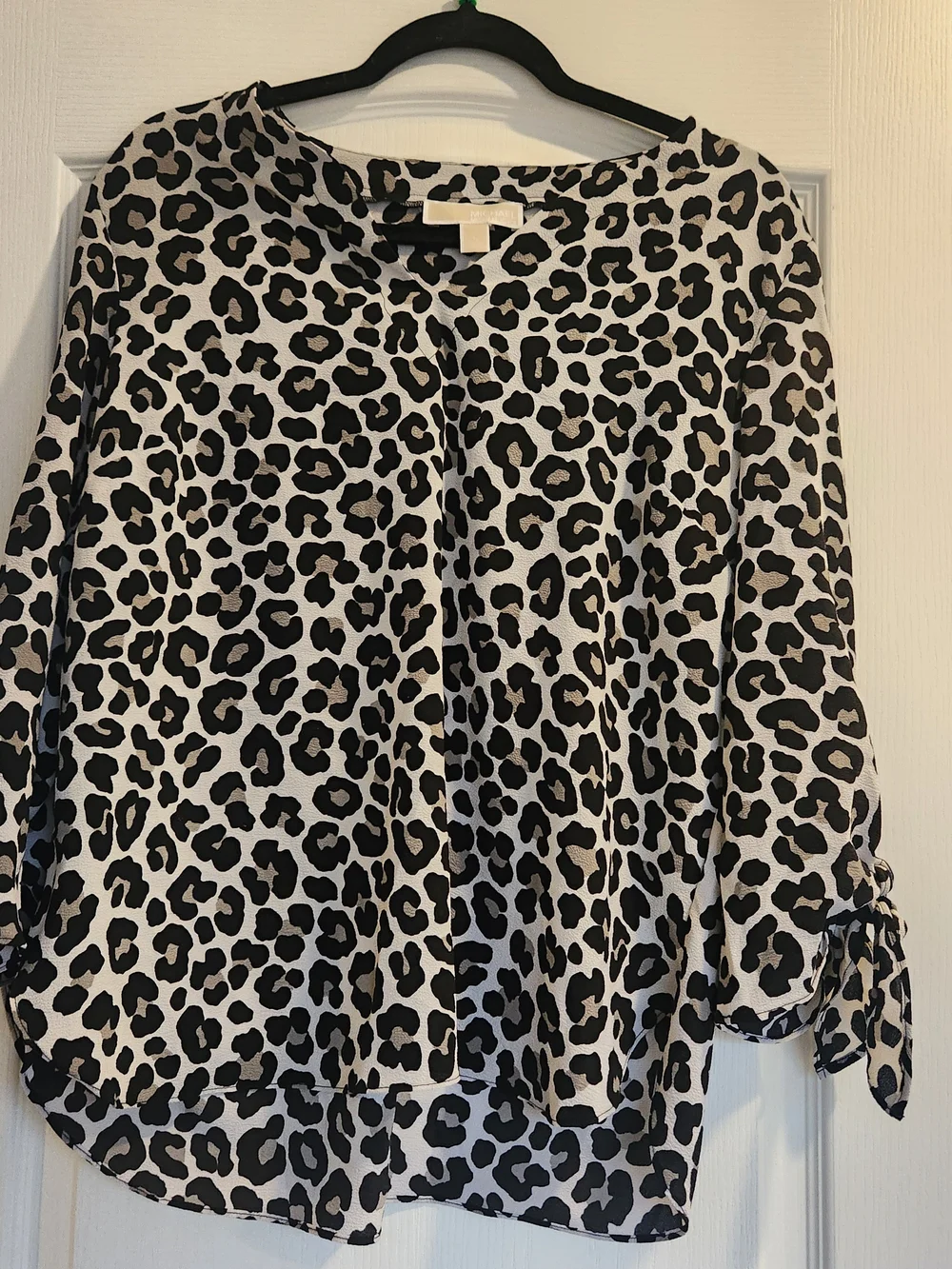 Michael Kors Black & White Leopard Print Blouse L Euc